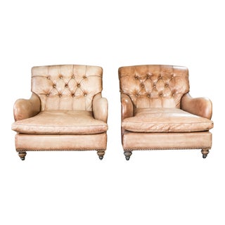 Contemporary Eichholtz Restoration Hardware Attributed 'Caledonian' Leather Chairs - a Pair For Sale