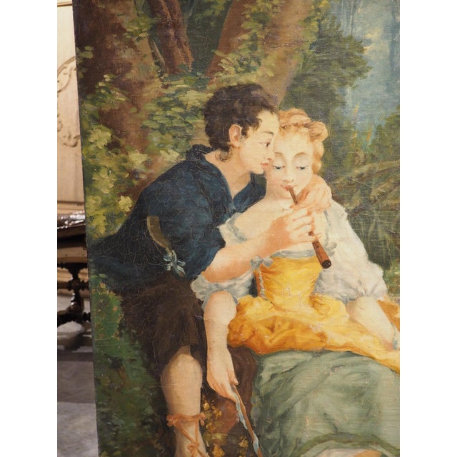 The Flute Lesson, Antique French Oil Painting After François Boucher Circa 1850 For Sale - Image 16 of 18