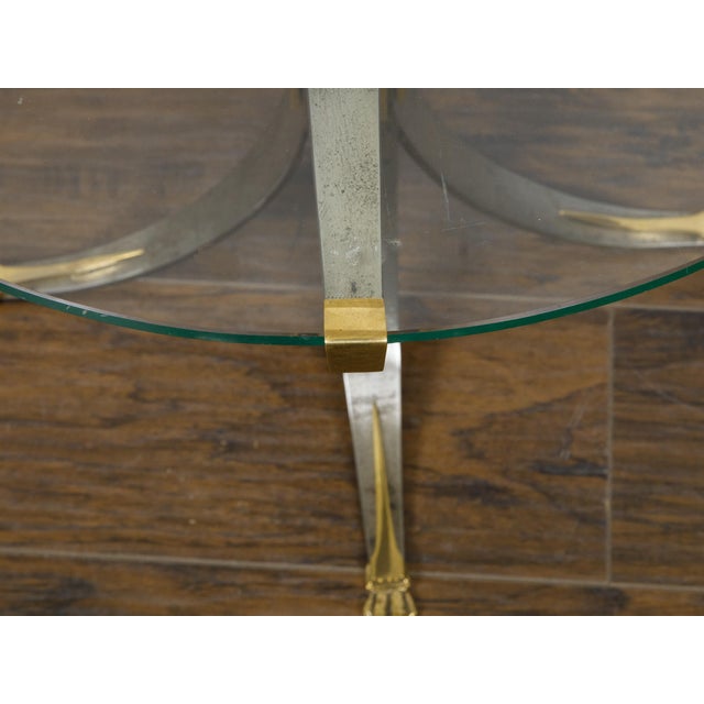 French Art Deco 1930s Steel and Brass Drinks Table with Glass Top, Splaying Legs For Sale In Atlanta - Image 6 of 10