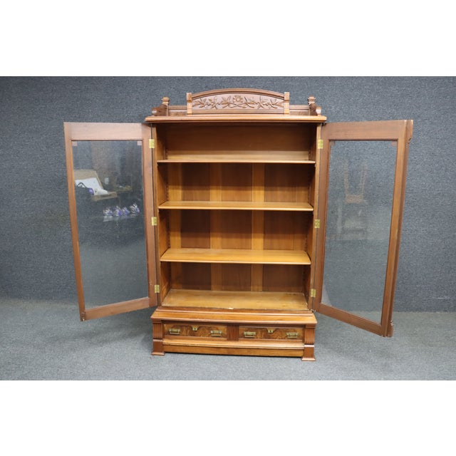 Victorian Eastlake Walnut and Burl Wood Bookcase Cabinet For Sale - Image 13 of 13