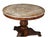 Elegant 19C French Empire center table with polished marble top and carved hardwood pedestal base, showcasing timeless...
