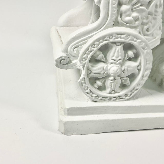 White 1970s Vintage Roman Empire Hellenistic Charioteer and Two Horse Chariot Plaster Sculpture. For Sale - Image 8 of 13