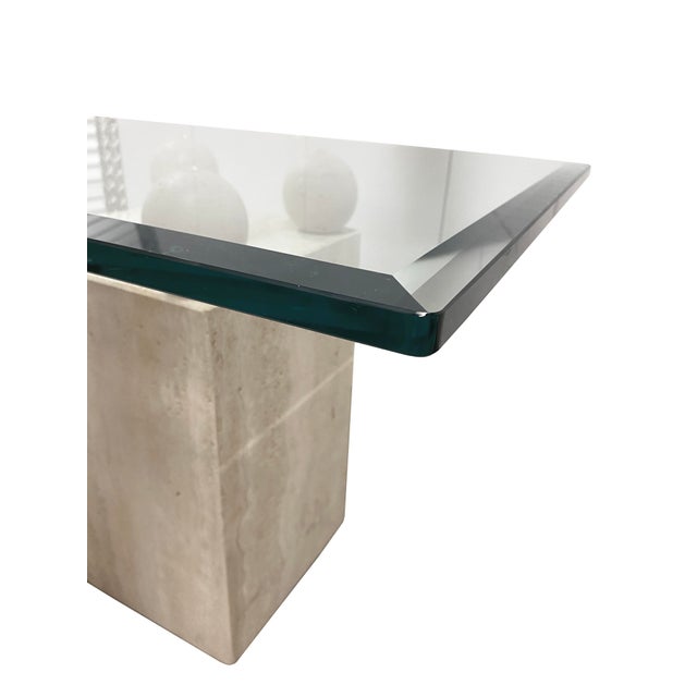 Mid 20th Century Mid-Century Style Cocktail or Side Table W/Sculptured Travertine Base and Glass For Sale - Image 5 of 12