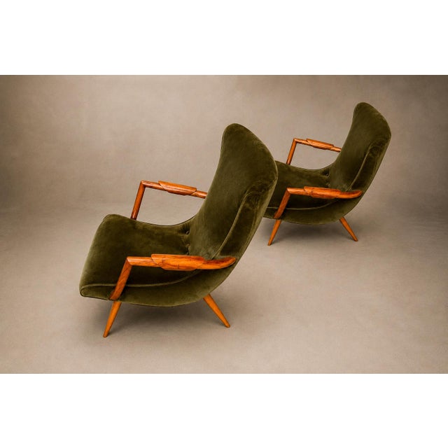 Giuseppe Scapinelli Sculptural Caviúna & Olive Green Mohair Armchairs, Brazilian Modern, 1950s For Sale - Image 12 of 18