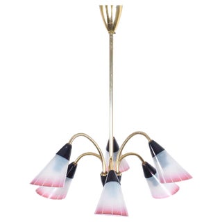 Vintage Italian Chandelier in Brass and Glass, 1950s For Sale