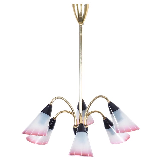 Vintage Italian Chandelier in Brass and Glass, 1950s For Sale