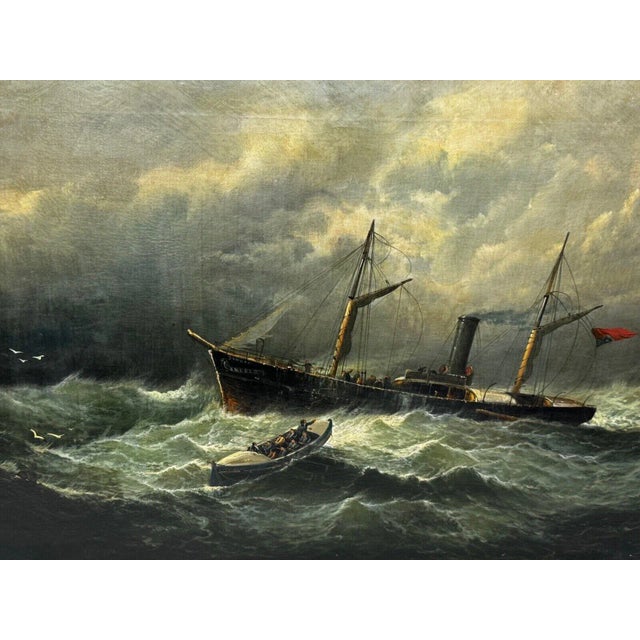 19th-Century British Marine Painting of a Dundee Ship & Lifeboat Rescue Monumental Storm Seascape Attributed to William...