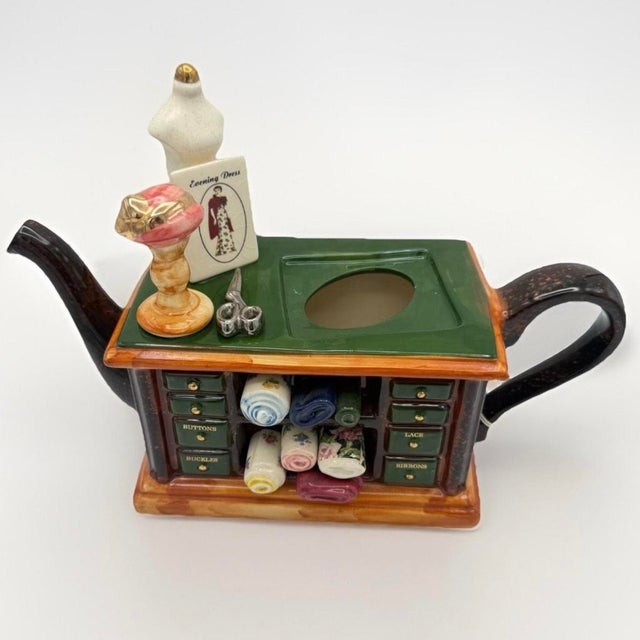 English Tony Carter Sewing Table Novelty Teapot With Certificate, England, 1996 For Sale - Image 3 of 11