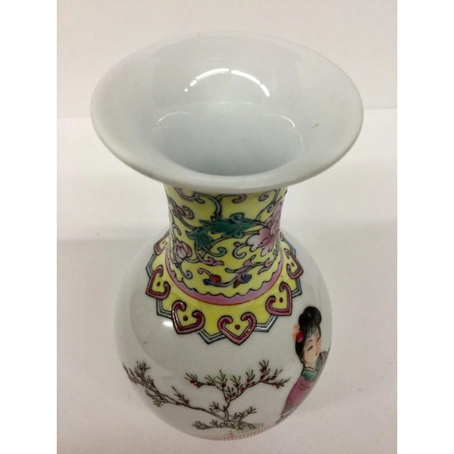 Pink Vintage Hand Painted Chinese Porcelain Bud Vase For Sale - Image 8 of 9