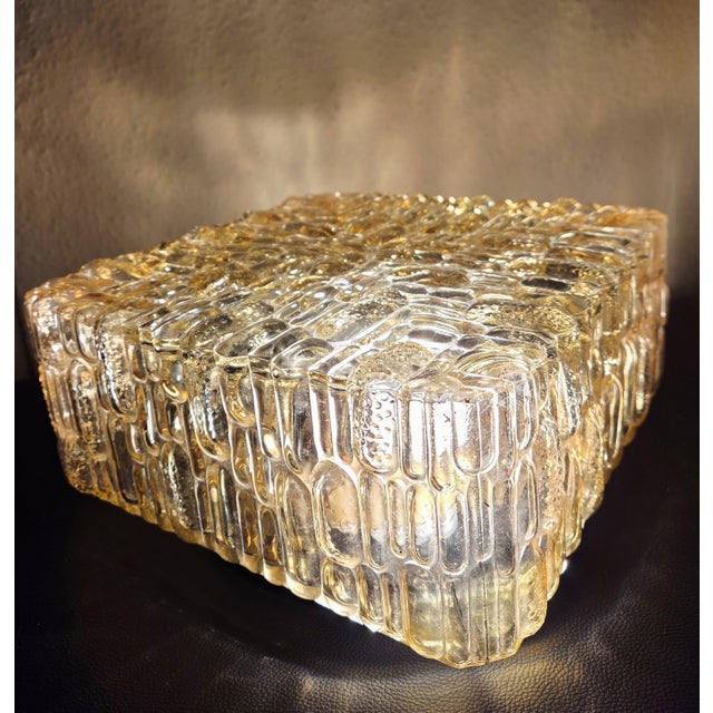 Vintage Bubble Glass Flush Mount Lamp in Light Gold, 60s German Honey Crystal Deco For Sale - Image 9 of 14