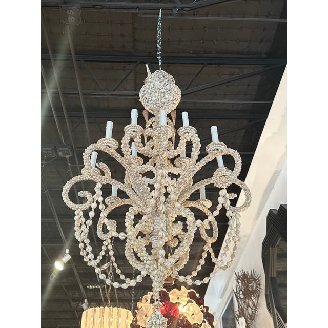 White Vintage Shell Seashell Encrusted Coastal Palm Beach 12 Light Chandelier For Sale - Image 8 of 12