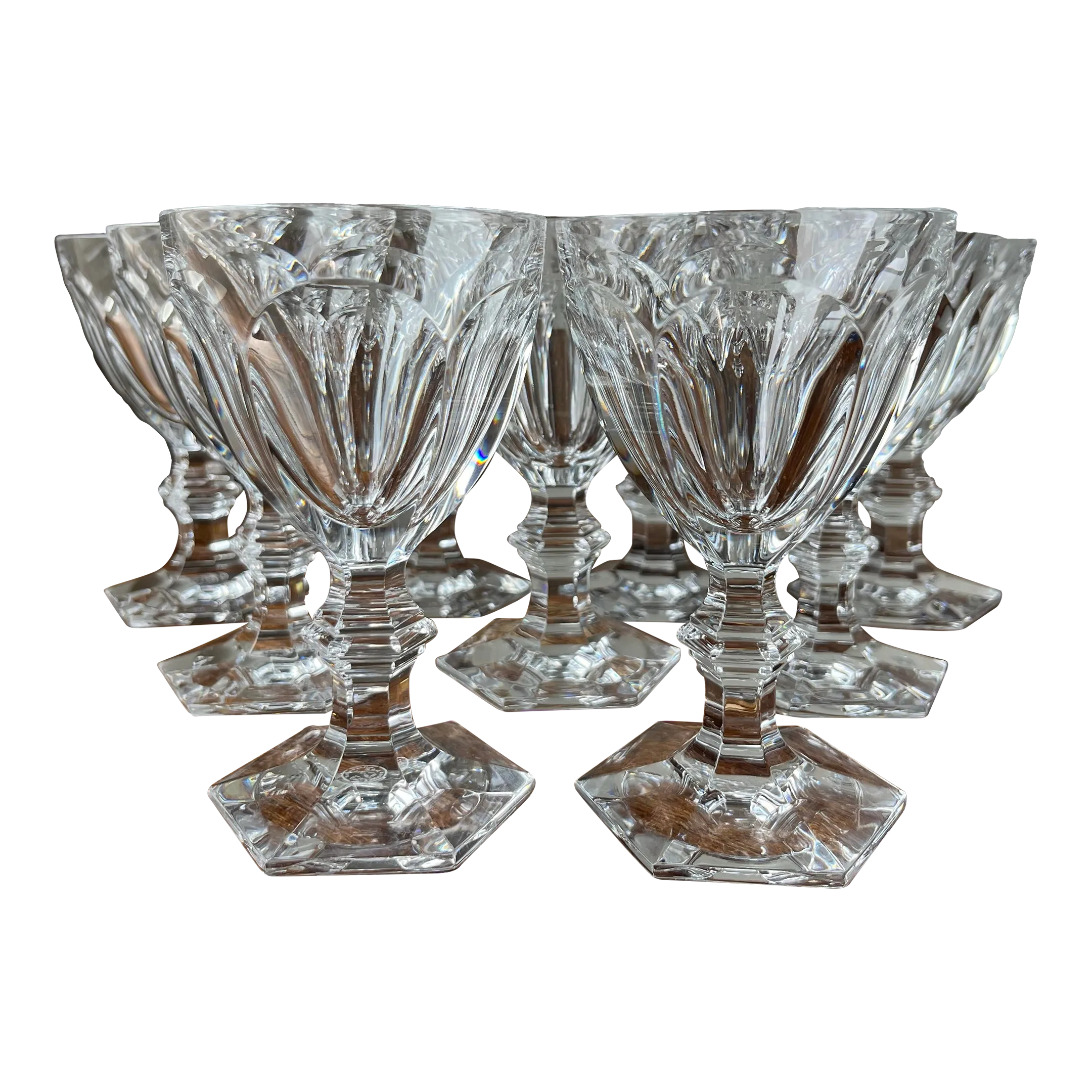 Baccarat Crystal Harcourt Pattern Claret Wine Glasses/Goblets- Set