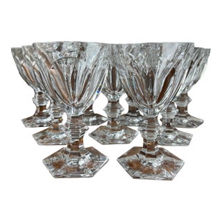 Baccarat Crystal Harcourt Pattern Claret Wine Glasses/Goblets- Set of 9 For Sale