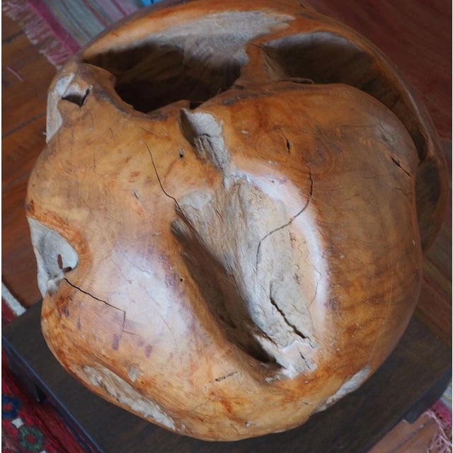 Wood 1960s Large Hand Carved Wood Burl Sculpture 17" Organic Modern Abstract Sphere on Base For Sale - Image 7 of 7