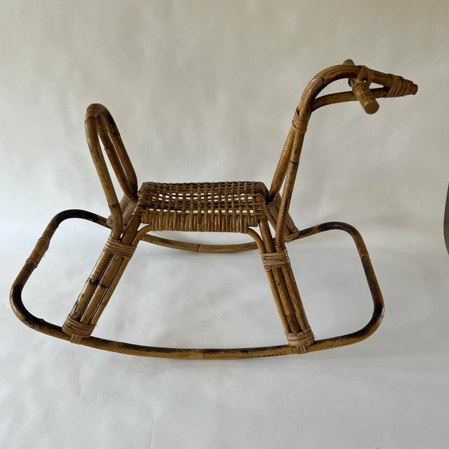 1960s Mid-Century Rattan and Bamboo Rocking Horse Sculpture in the Style of Franco Albini For Sale - Image 5 of 13