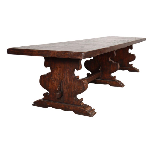 Italian Walnut Trestle Table, 1890s For Sale