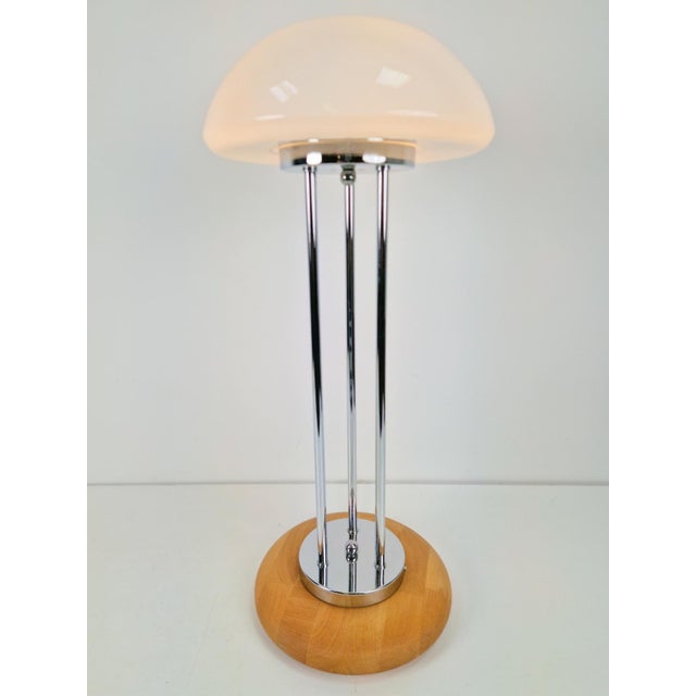 1970s Vintage Mushroom Opaline Glass and Chrome Table Lamp, 1970s For Sale - Image 5 of 11