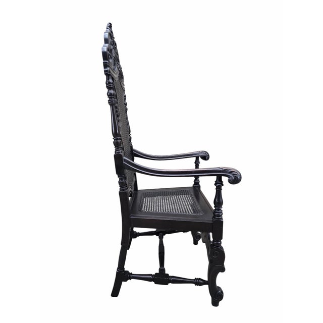 Antique Victorian Carved Walnut Caned Throne Chairs by Michigan Chair Company – Set of 2 For Sale - Image 10 of 11