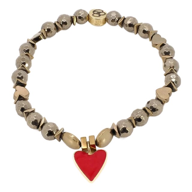 Red Heart Gold Hematite Stone Love Beaded Bracelet For Sale