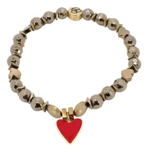 Red Heart Gold Hematite Stone Love Beaded Bracelet