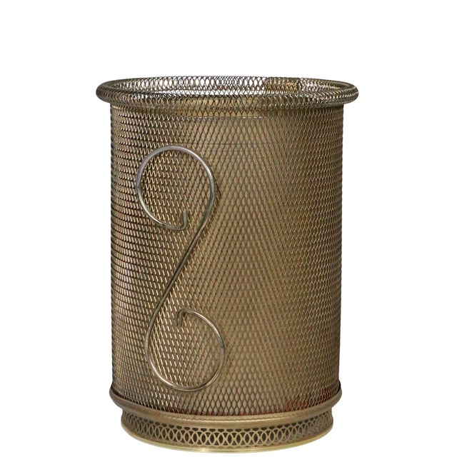 Mid 20th Century Hollywood Regency Gold Tone Metal Mesh Trashcan For Sale - Image 12 of 12