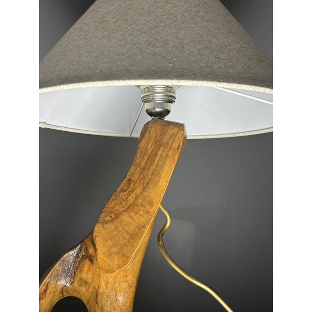 Mid-Century Brutalist French Olive Wood Table Lamp, 1950s For Sale - Image 6 of 13