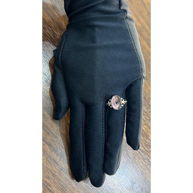 Oval Cabochon Pink Violet Amethyst 14k Diamond Statement Unique Ring, Size 6.75 For Sale - Image 10 of 13