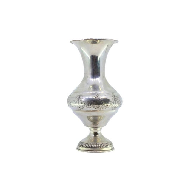 Silver Jug with Engraved Plant Motifs and Monogram Card with Fluted Circular Base For Sale - Image 9 of 9