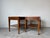 Beautiful pair of Hekman Neoclassical style wood end tables featuring a warm brown finish, brass-tone drawer pulls,...