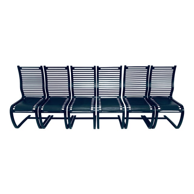 Set of Six Terge Hope “Spring” Black Wood Slat Cantilevered Dining Chairs for Westnofa For Sale