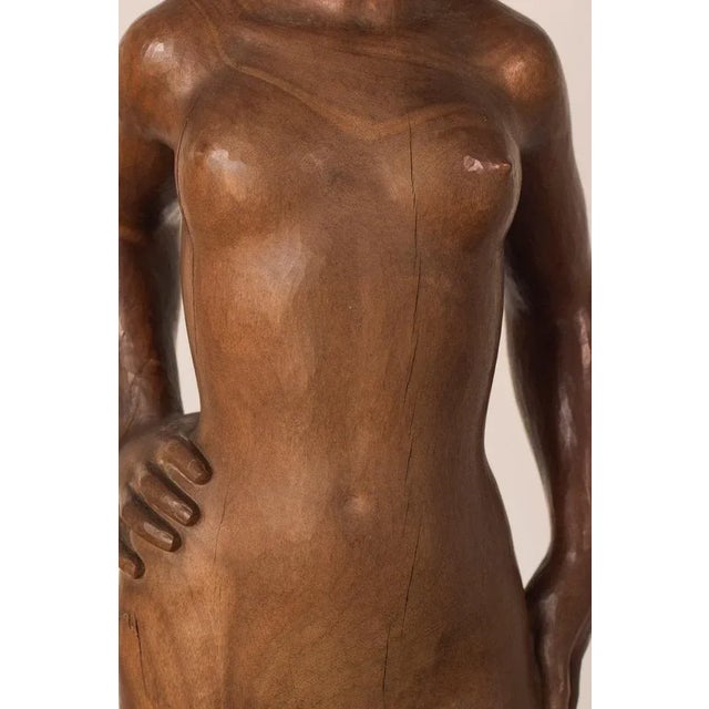 Wood Carved Female Nude with Stand For Sale - Image 5 of 17