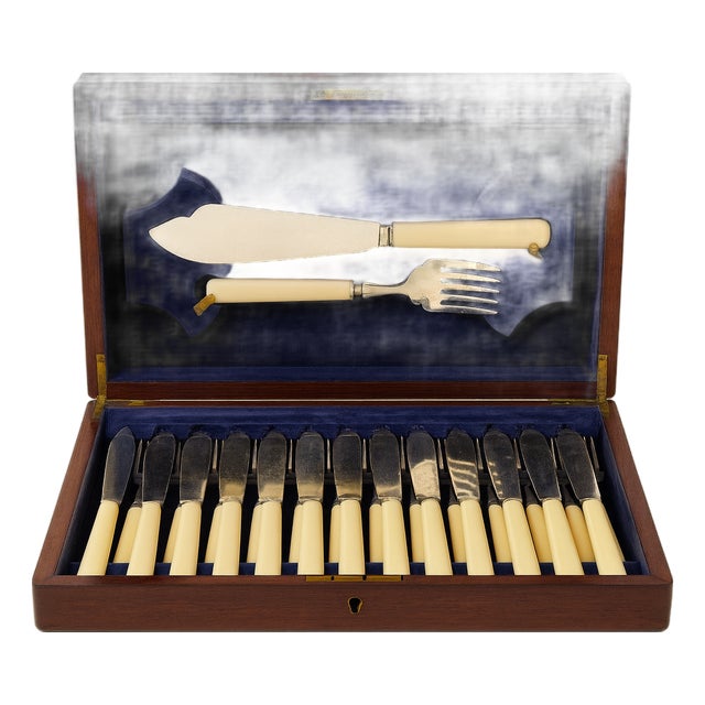 Antique Fish Cutlery Set in Original Case by Finnigans, 1890s For Sale