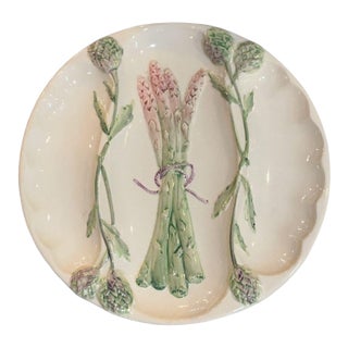 1910s French Asparagus Majolica Plate For Sale