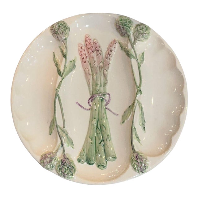 1910s French Asparagus Majolica Plate For Sale