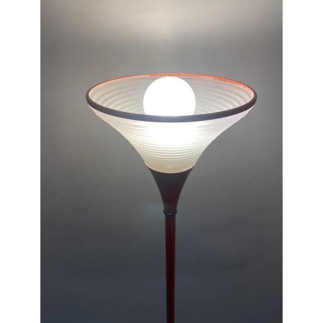 Vintage Italian Red Floor Lamp with Funnel-Shaped Glass Shade, 1980 For Sale - Image 4 of 11