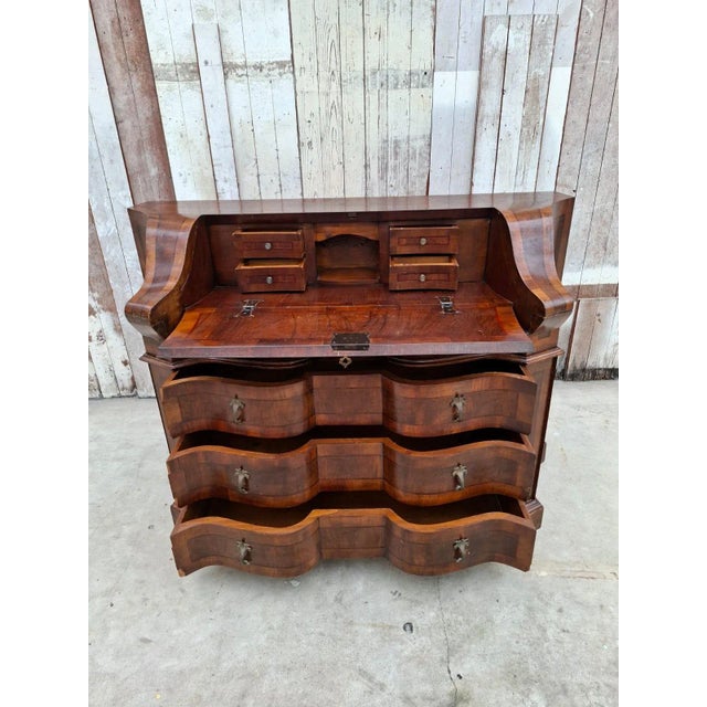 Antique Baroque Revival Walnut Secretaire with Curved Drawers and Fall-Front Desk For Sale - Image 5 of 18