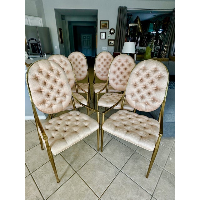 Mastercraft Set 6 Brass Dining Armchairs by Mastercraft For Sale - Image 4 of 17