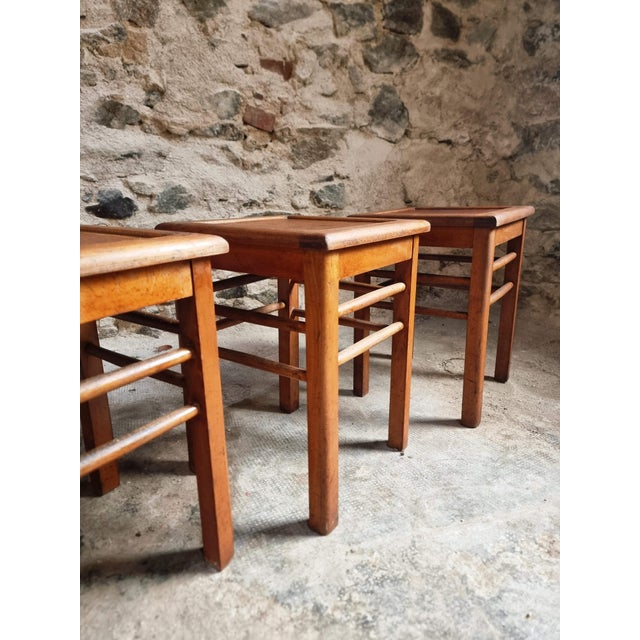 Vintage Workshop Stools in Beech Wood, 1930s, Set of 6 For Sale - Image 12 of 14