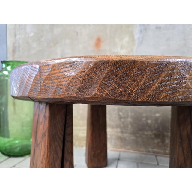1970s Brutalist Round Oak Coffee Table, 1970s For Sale - Image 5 of 9