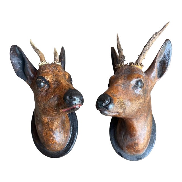 Black Forest Ceramic Terra Cotta Deer Heads For Sale