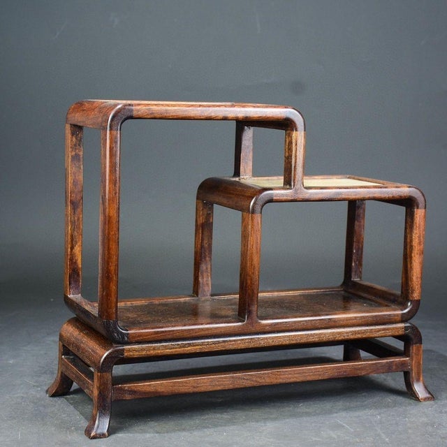 Brown Huanghuali Wood Display Stand With Marble Inset For Sale - Image 8 of 9
