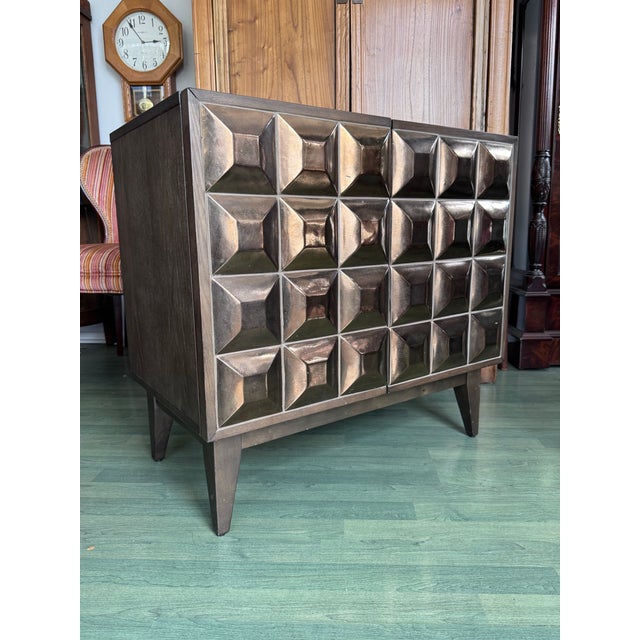 Modern West Elm Limited Edition Hand-Glazed Tile Cabinet, Bronze Geometric Front For Sale - Image 3 of 12