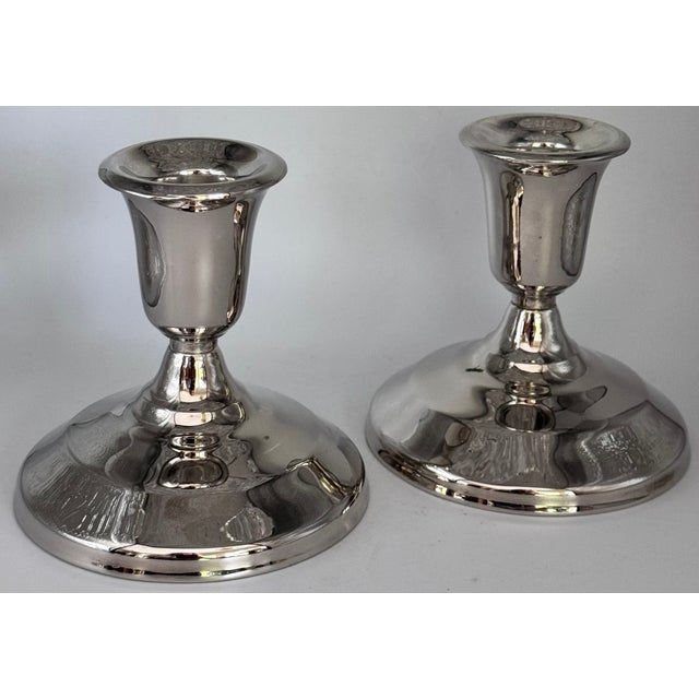 Vintage Silver Plated Art Deco Style Taper Candle Holders - A Pair For Sale - Image 10 of 13