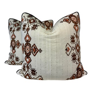 Schumacher "Nadira Embroidery" in Cocoa 22" Pillows-a Pair For Sale