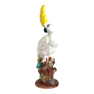 Vintage Tropical Majolica Ceramic Cockatoo Parrot Sculpture