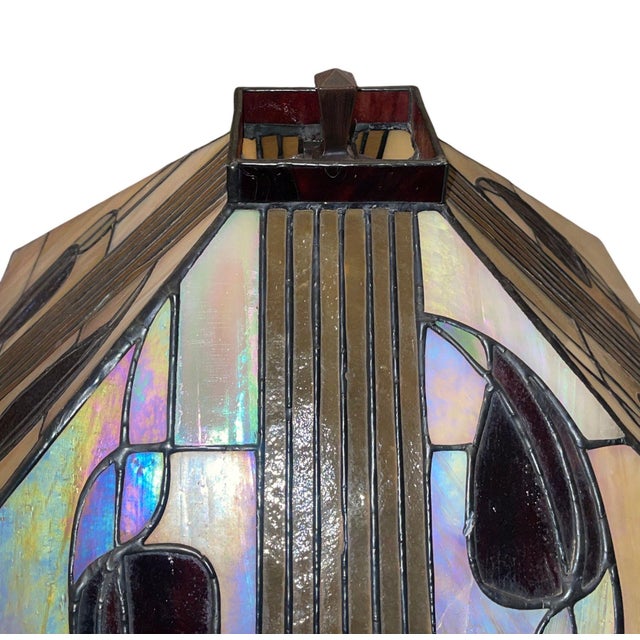 Pair Arts & Crafts Style Metal & Glass Table Lamps. u.s.a. Late 20th Century. For Sale - Image 9 of 11