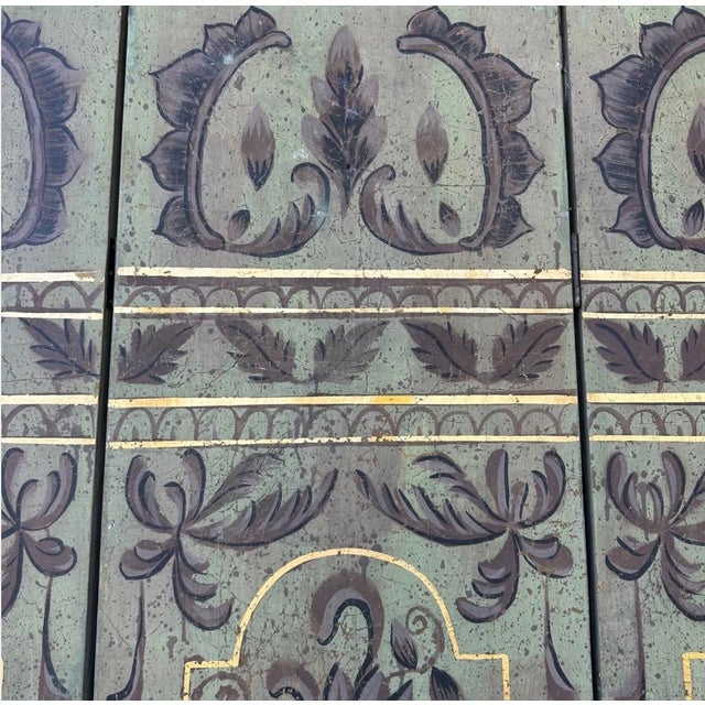 1920s Italian Art Deco Chinoiserie Four-Panel Hand-Painted Screen With Gold Gilt – Sage Green For Sale In San Diego - Image 6 of 18