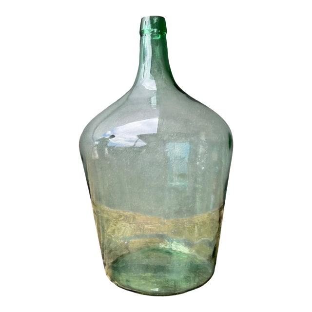 Vintage Green Glass Demijohn Bottle For Sale