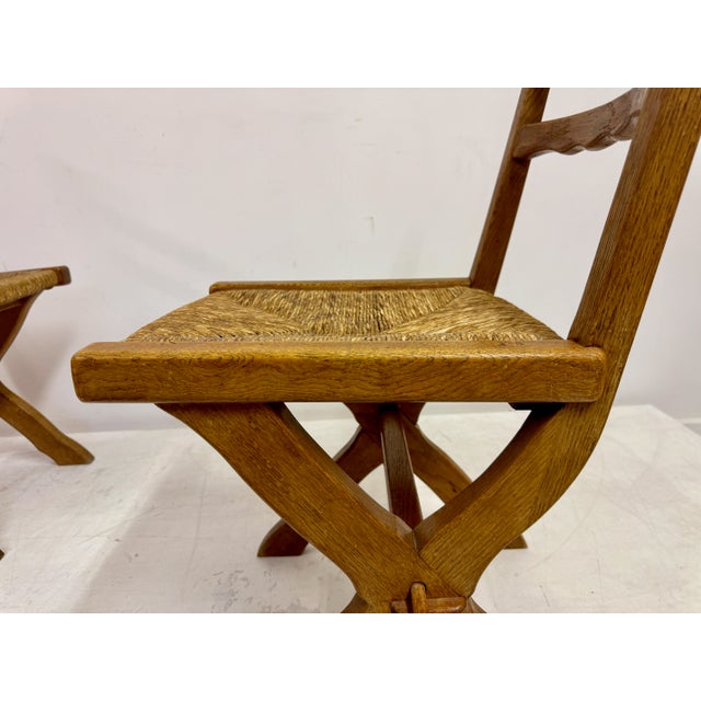 Oak and Rush X-Legged Dining Chairs, 1960s, Set of 6 For Sale - Image 3 of 15