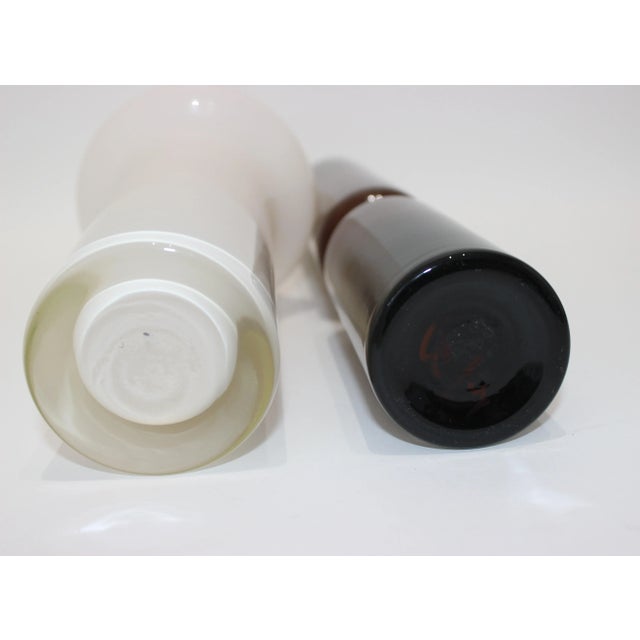 Brown Mid-Century Modern Artisan Glass Vases White and Rootbeer Brown - a Set of 2 For Sale - Image 8 of 9